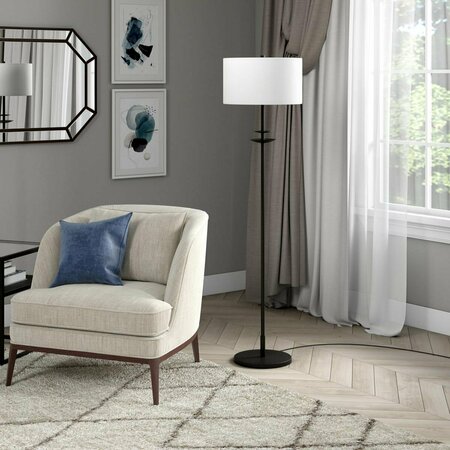 HUDSON & CANAL 63 in. Avery Floor Lamp with Fabric Shade, Blackened Bronze & White FL1570